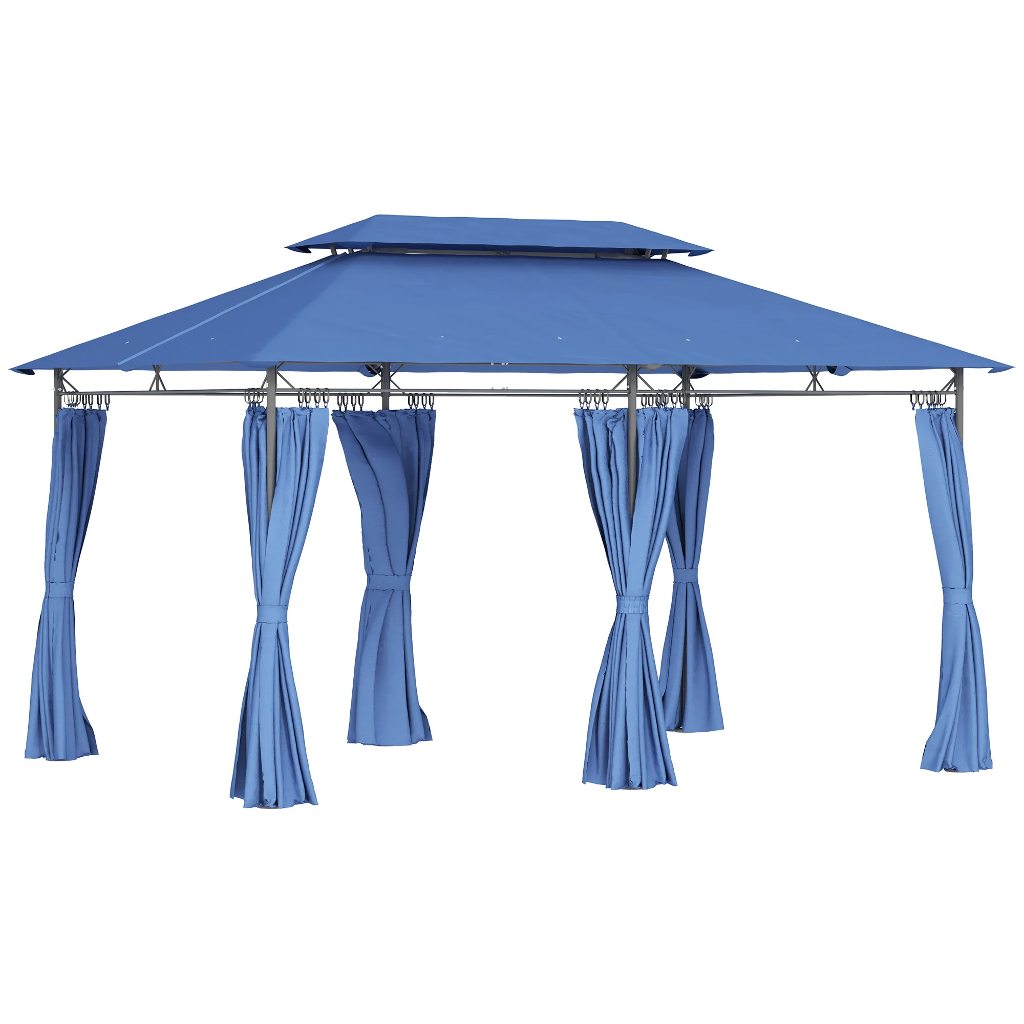 10 x 13 ft Double Roof Patio Gazebo with Curtains, Blue image 2