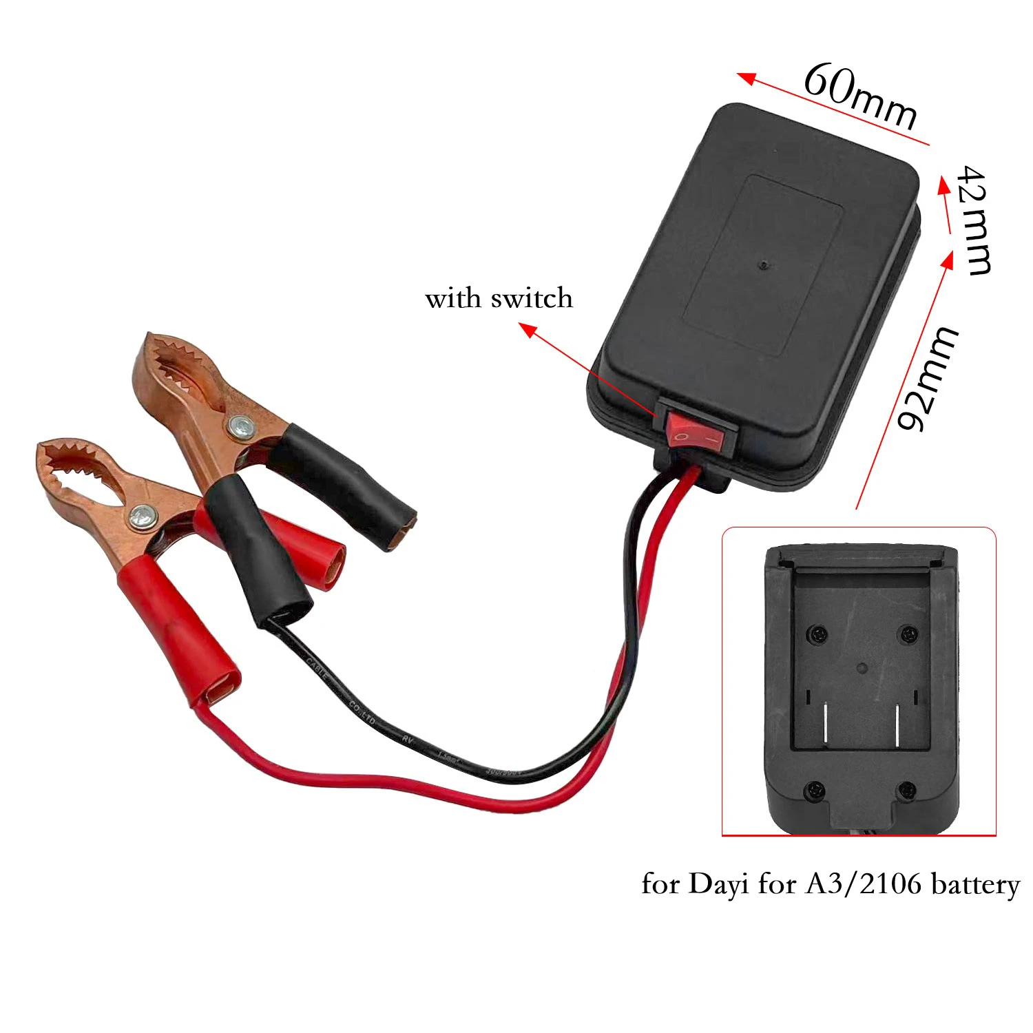 Battery Adapter Converter For Dayi A3/2106 Li-Ion Power Tool Battery For Car Starting Boost And Outdoor Repair Use Black ABS