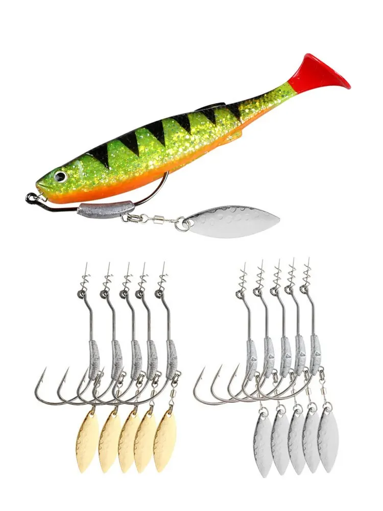 Jig Head Fish Hook 2G 3G 4G Fishing Hooks 10Pcs With Spin Lock Pin Spinner For Soft Fishing Bait Of Carbon Steel Hooks