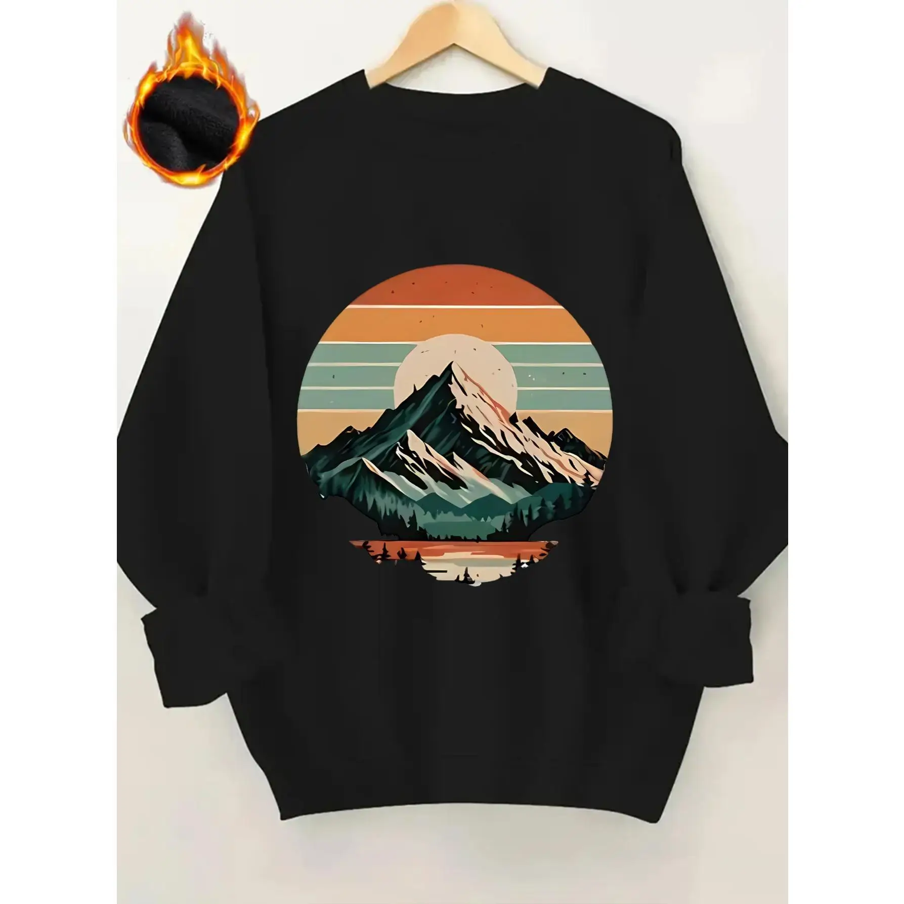 

Outdoor Mountain Sweatshirt Unisex Retro Sunset Adventure Graphic Pullover Hiking Nature Lover Fleece Lined Cotton Top Gift