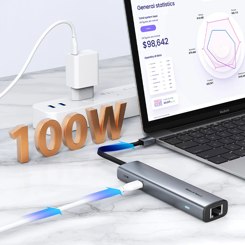 Cabletime-محور USB من النوع C ، 7 في 1 نحيف إلى 4K 60 هرتز ، HDMI ، RJ45 ، Mbps ، PD W للكمبيوتر الشخصي ، MacBook Pro ، iPad ، C محول قفص الاتهام