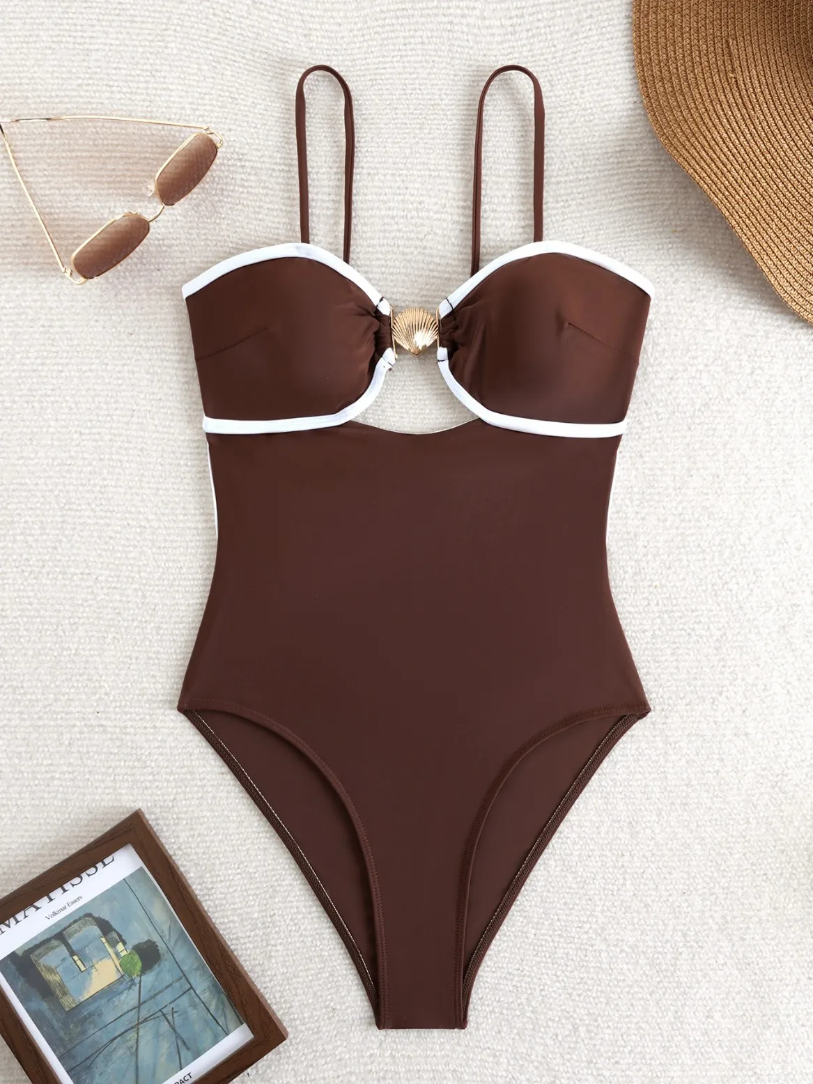 

2026 Women's Color Block Bikini Set Fashion Contrast One Piece Sexy Triangle Swimsuit Beach Swimwear Holiday Backless Bodysuit