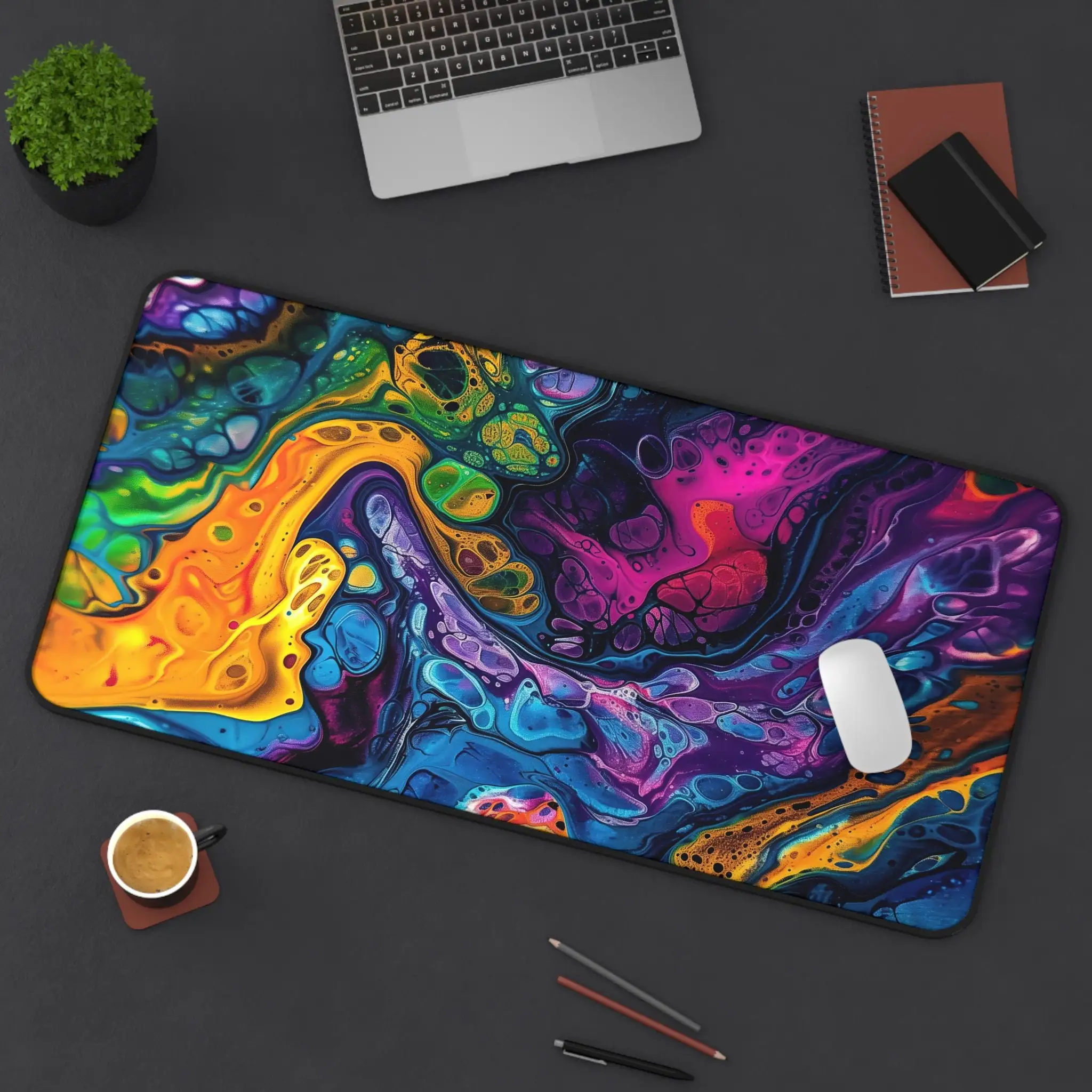 Acrylic Paint Poured on Desktop Mat,colors Flowing,abstract Art Aesthetics,female Office Desk Decoration,desktop Aesthetic Decor