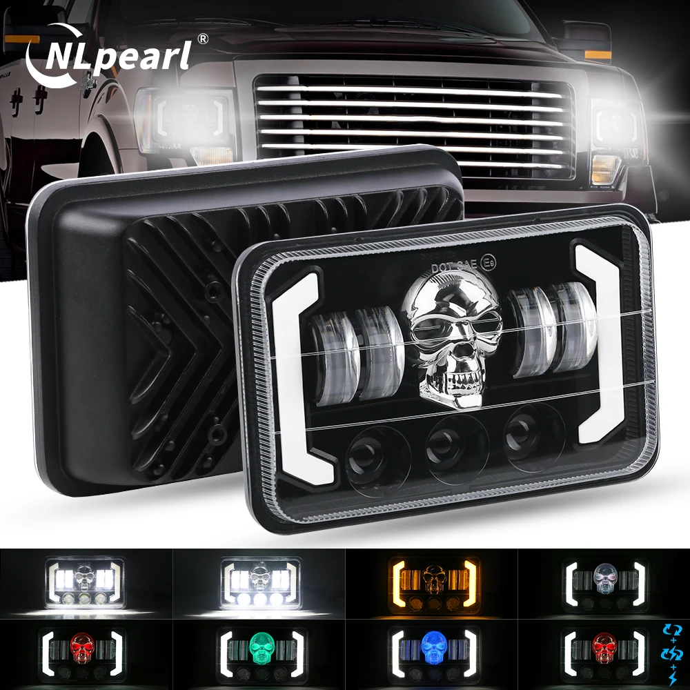 

NLpearl 4x6 Inch Car LED Headlights Hi/Lo Beam RGB LED with DRL Headlamp Led Work Light for Car Jeep Truck Dodge Off Road 12V