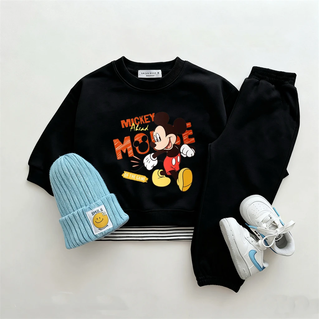 بلون وتتسابق للبنين ميكي ماوس بلوزات + السراويل 2 قطعة مجموعة تصميم جديد بلوزات فضفاضة السراويل الربيع/الخريف الملابس #1