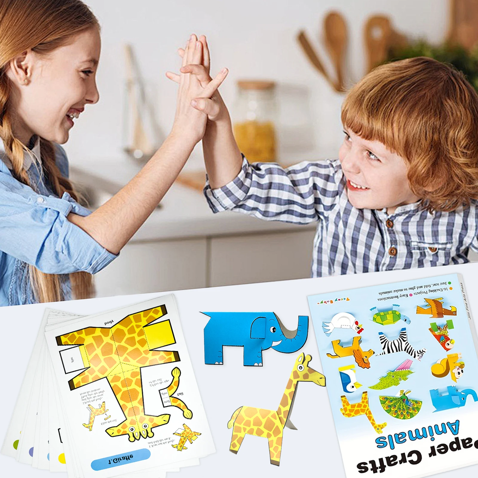 1 Box of 16 Sheet Origami Crafts, Ages 5-8, Cute Animal, Tutorial English Included, Enhance Hands-On & Intelligence, Kids' Gift