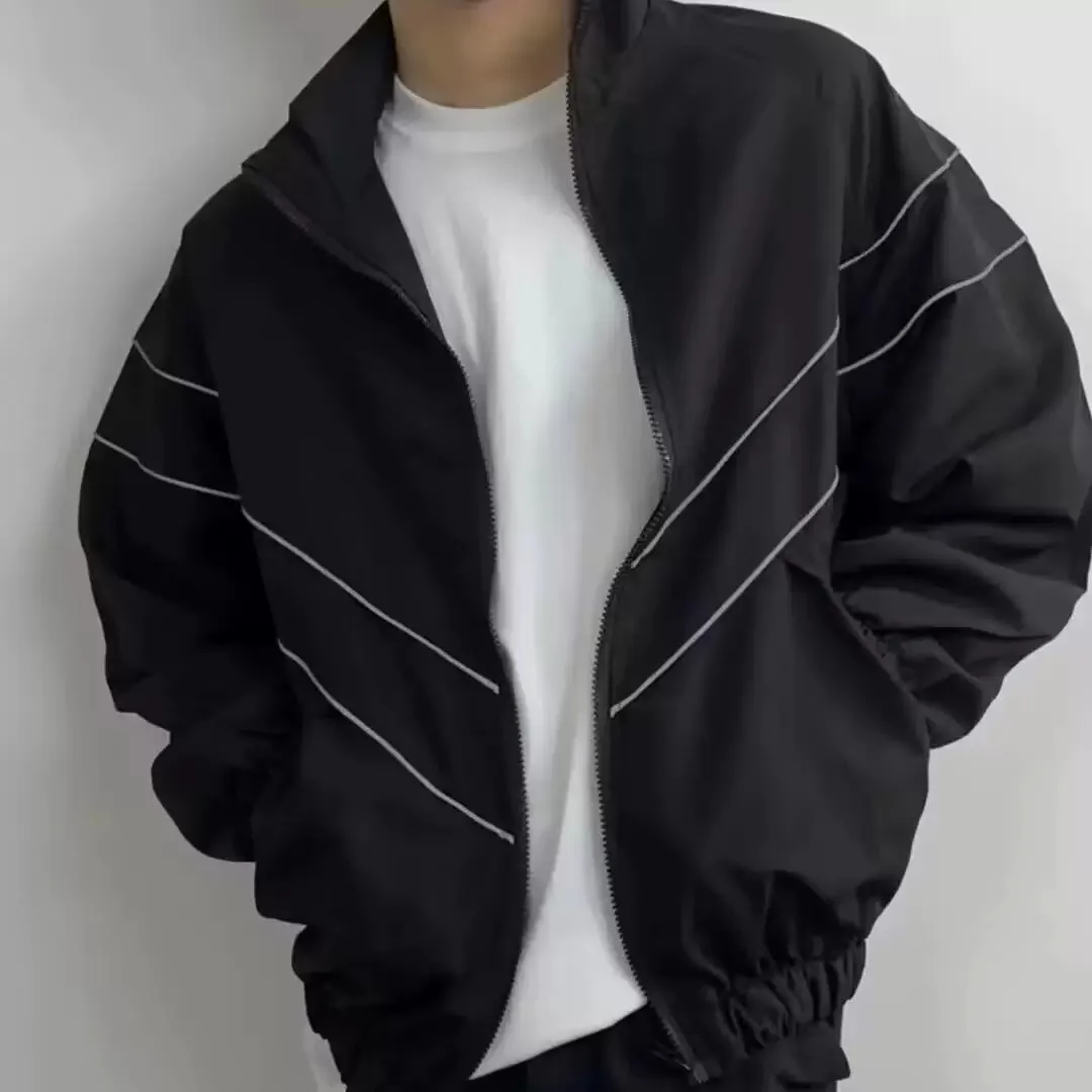 Trendy Brand Pure Color Reflective Sport Jacket Spring Autumn New Style Unisex Loose Casual Couple Jacket for Youth