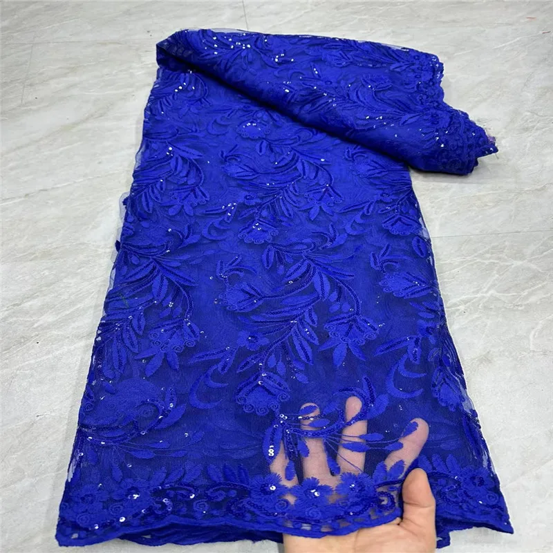 African Lace Fabric 2024 High Quality New Nigerian Embroidery Tulle Polyester Lace Fabric For Party Dress 5 Yards/Lot