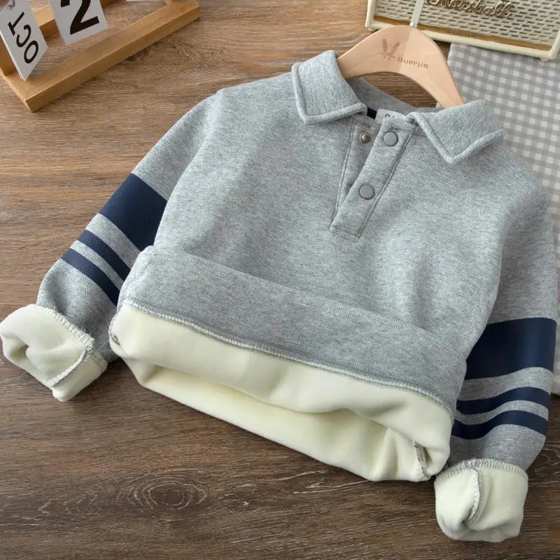 Boys\' Autumn Winter New Fashion Polo Collar Pullover Solid Color Sweater Casual Versatile Foreign Kids Children\'s Clothing Tops