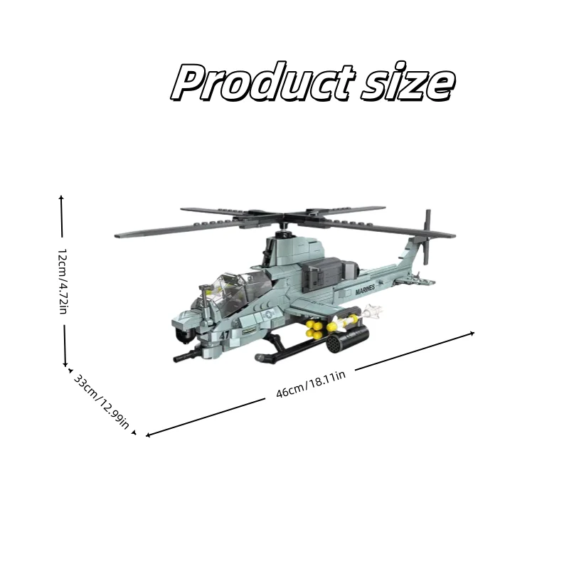 576 stuks Viper helikopter bouwsteenspeelgoed, woondecoratie en doe-het-zelf-montagespellen voor volwassenen en tieners, vakantiecadeaus