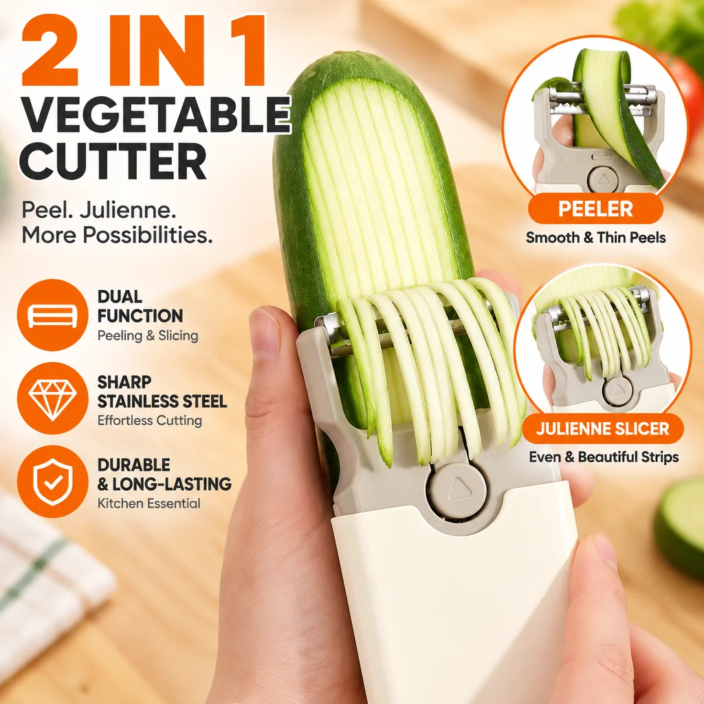 3-in-1 Multi-Functional Vegetable and Fruit Peeler, Julienne Peeling, Wavy Crinkle Slicing Slicer Knife with Labor-Saving Sharpn