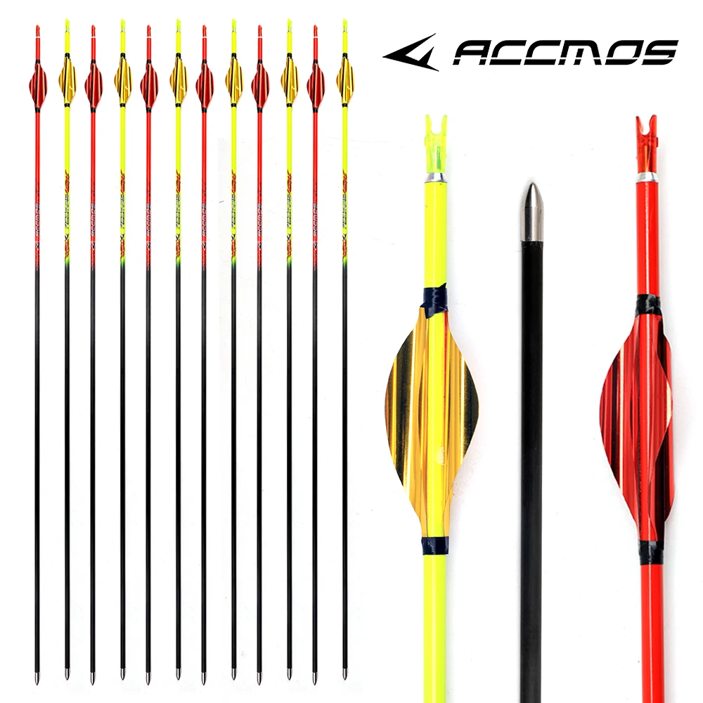 6pc ID4.2mm 31 32inch Archery Pure Carbon Arrow Spine400 500 600 700 800 900 1000 for Compound/Recurve/Traditional Bow Shooting