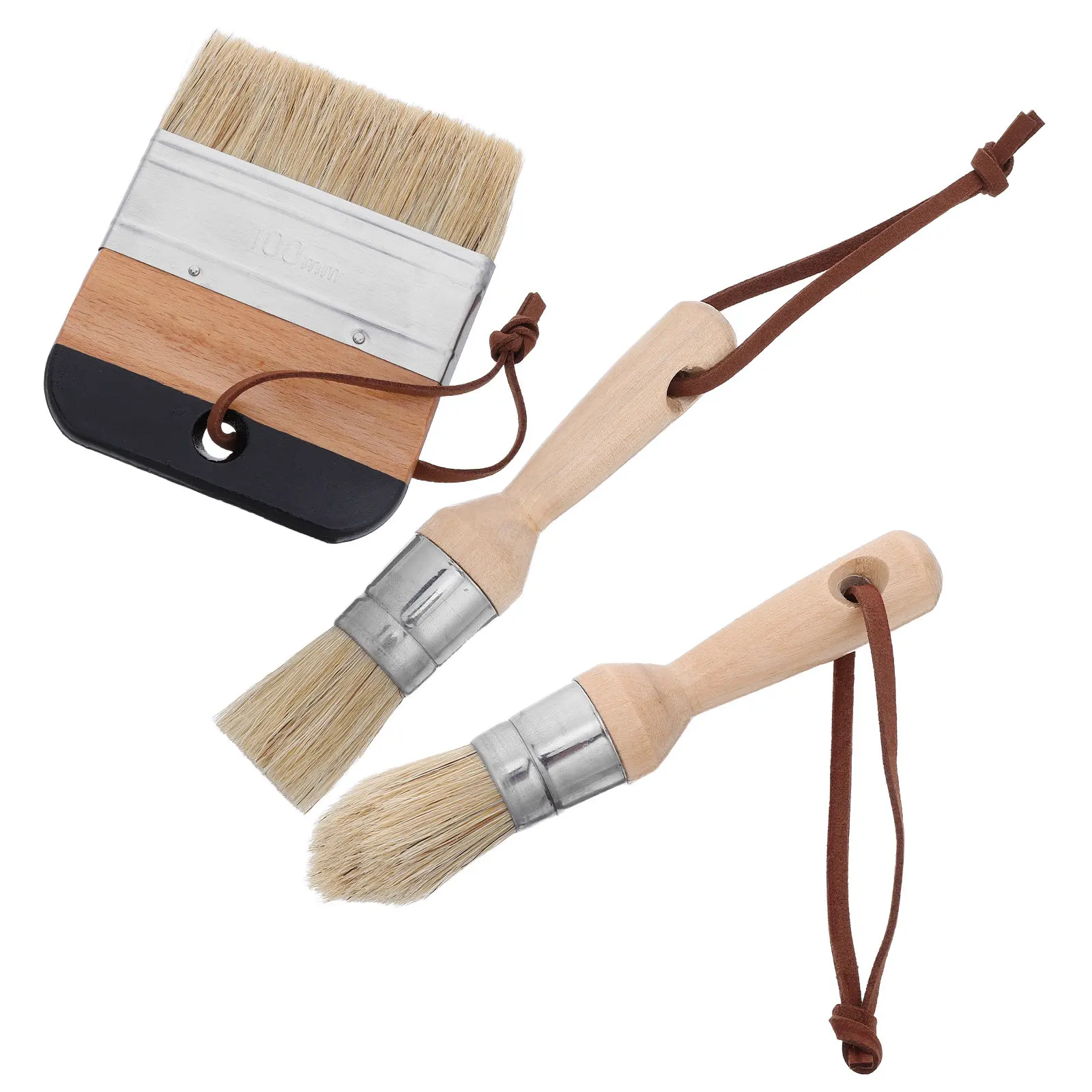 3 pcs Wall Paint Brushes Painting Handle Furniture Set Halloween Christmas New Year Chalk Boar Bristle Wax Applicator Natural