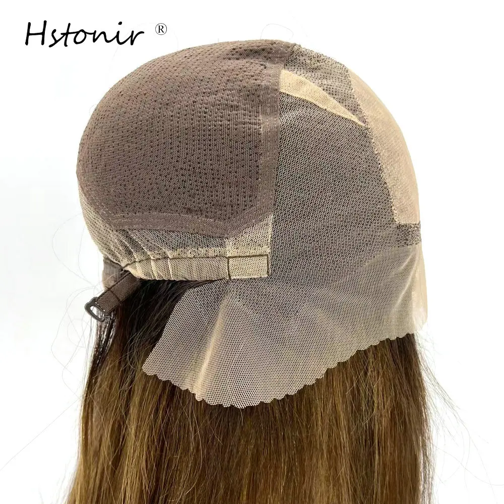 Hstonir Silk Top Full Lace European Remy Hair Wig For Women With Lace Front Human Hair Pelucas Straight Highlight Judaica G045