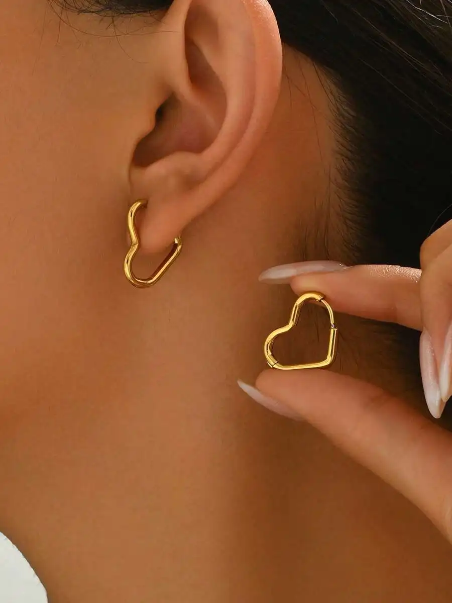 1pair Fashion Stainless Steel Heart Design Hoop Earrings For Women For Daily Decoration Valentines,Mom,Mother,Mother's Day,Gift