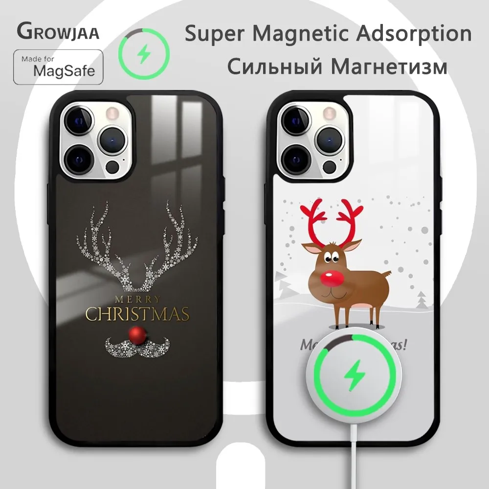 

Cute Cartoon Christmas elk Phone Case For iPhone 15 14 13 12 11 Pro Max Plus Mini Mirror Wireless Magnetic Cover