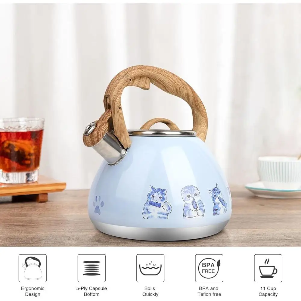 Bollitore per il tè con fischio Teiera in acciaio inossidabile Fischio forte Manico anti-calore per uso alimentare Compatibile con piano cottura 2,7 litri