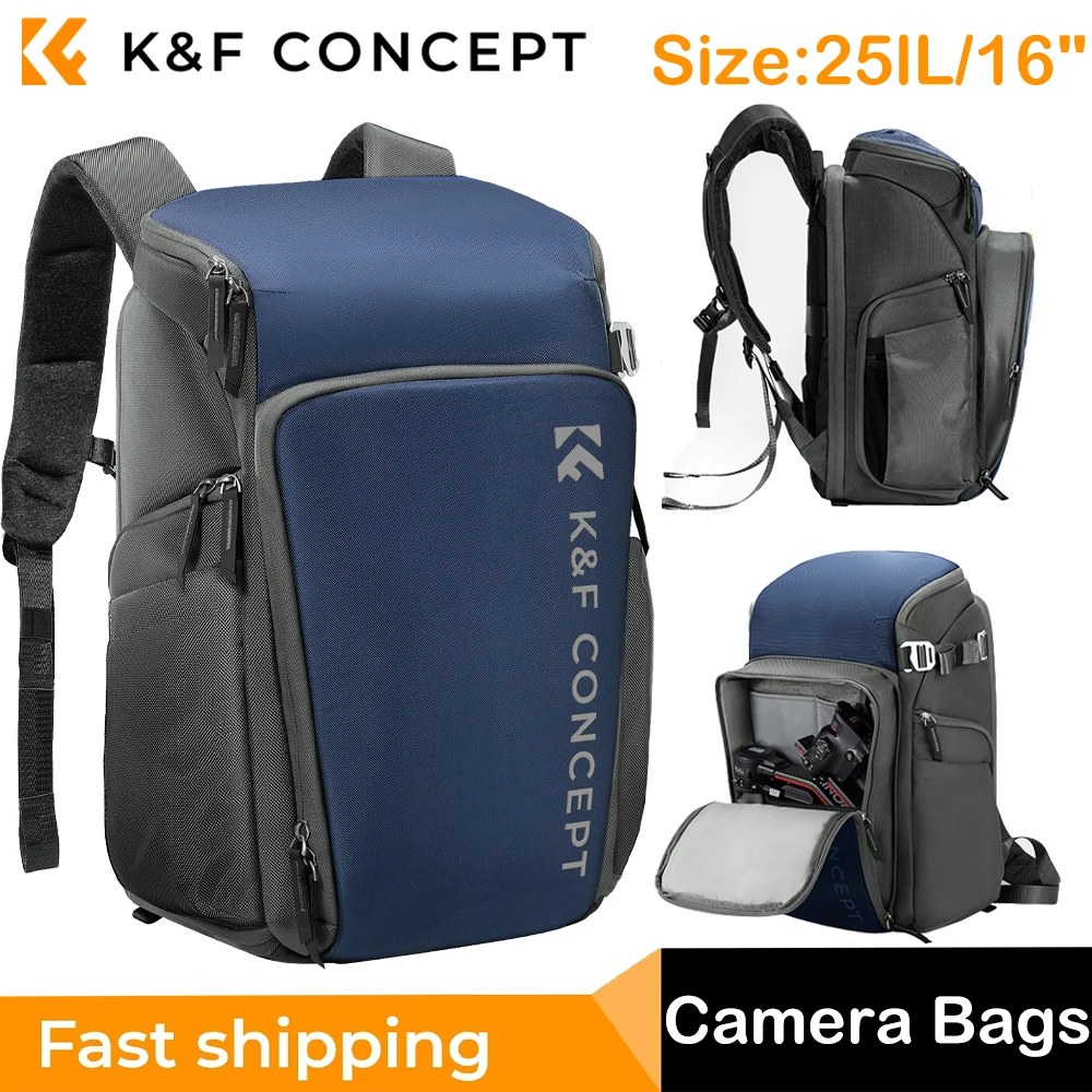 K & F Concept Professional Camera Bags para fotógrafos, grande capacidade impermeável, DSLR Camera Case, Tripé Bag, 25L