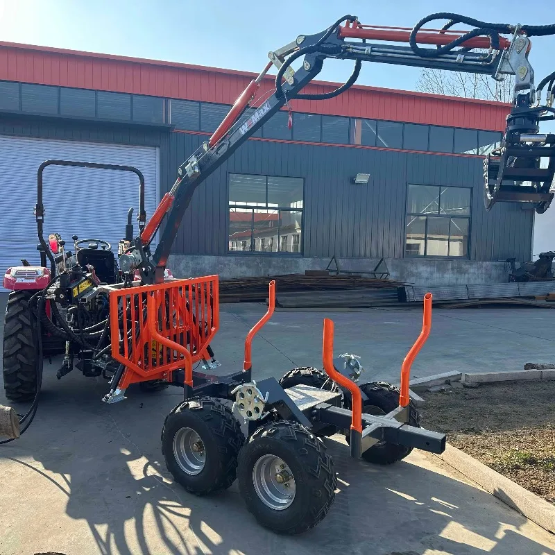 ATV/UTV Forestry Trailer, 1 Ton Heavy Duty Steel Timber Trailer With Hydraulic Crane for Wood Lifting and Logging Transport