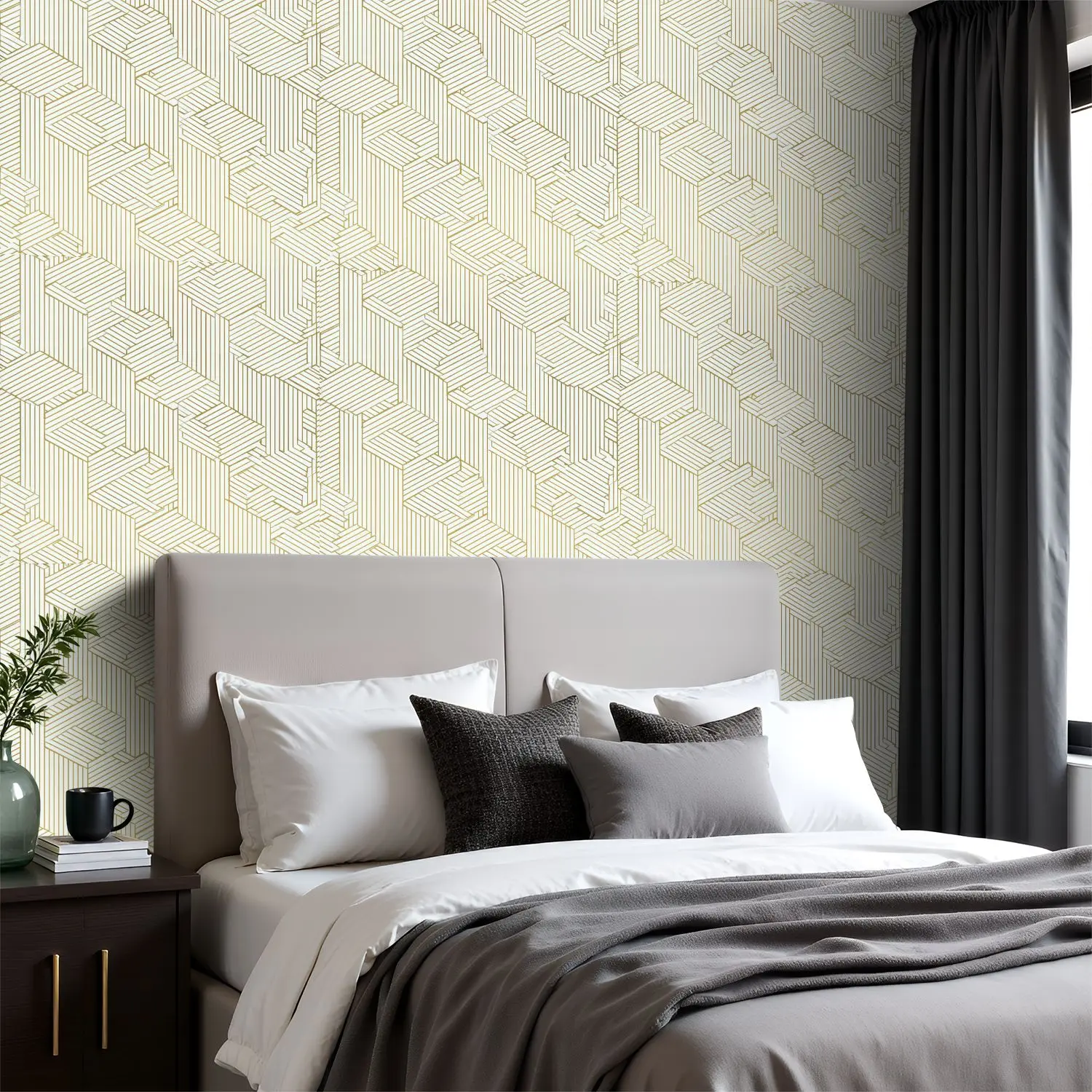 

Обои с геометрическими золотыми кубическими линиями, 22,83 "X 118", водонепроницаемые обои для гостиной/спальни/ванной комнаты, наклейка на стену из ПВХ