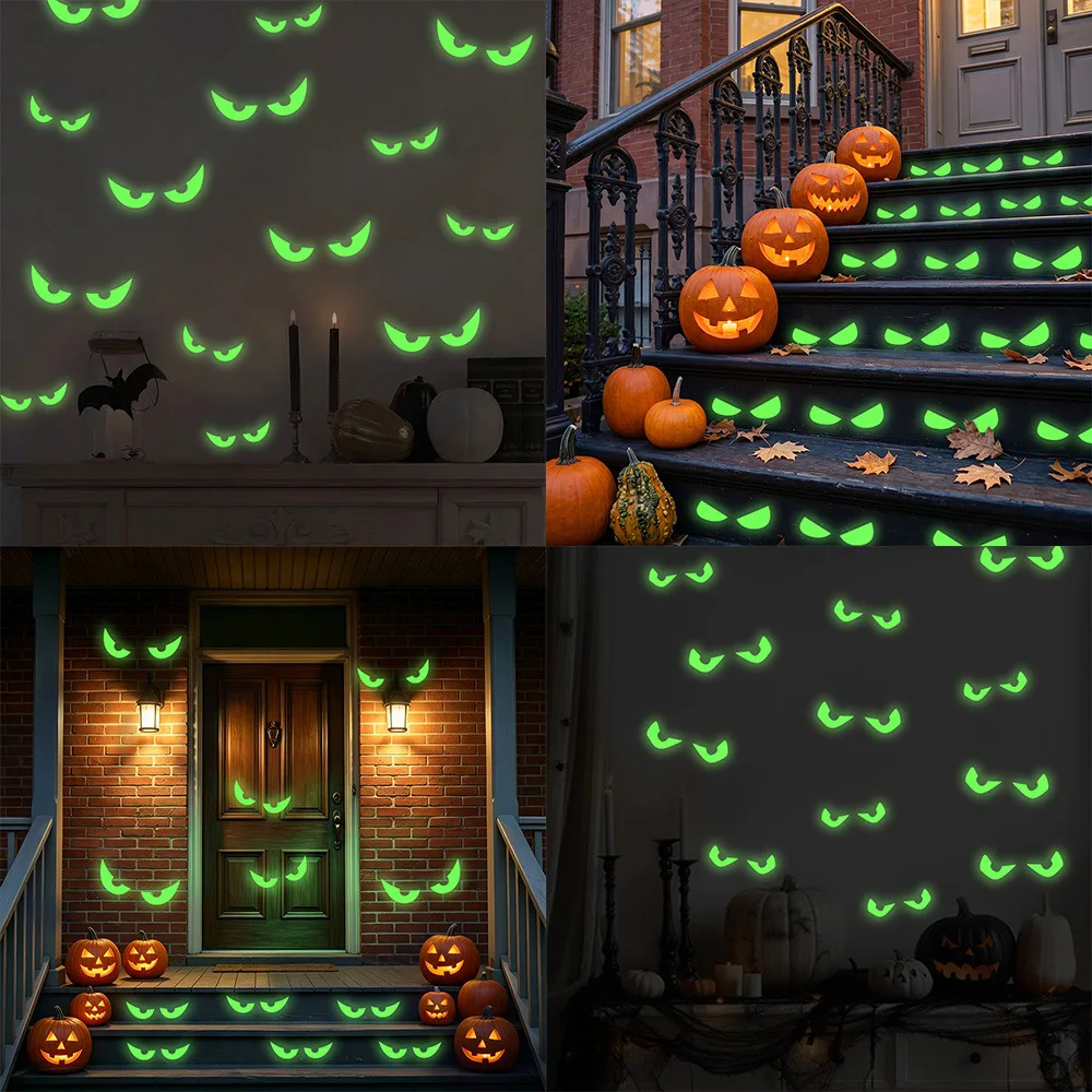 YITAPE Glow in the Dark Halloween Monster Eye Stickers Green Fluorescent Spooky Staring Wall Decal for Stairs Door Party DIY