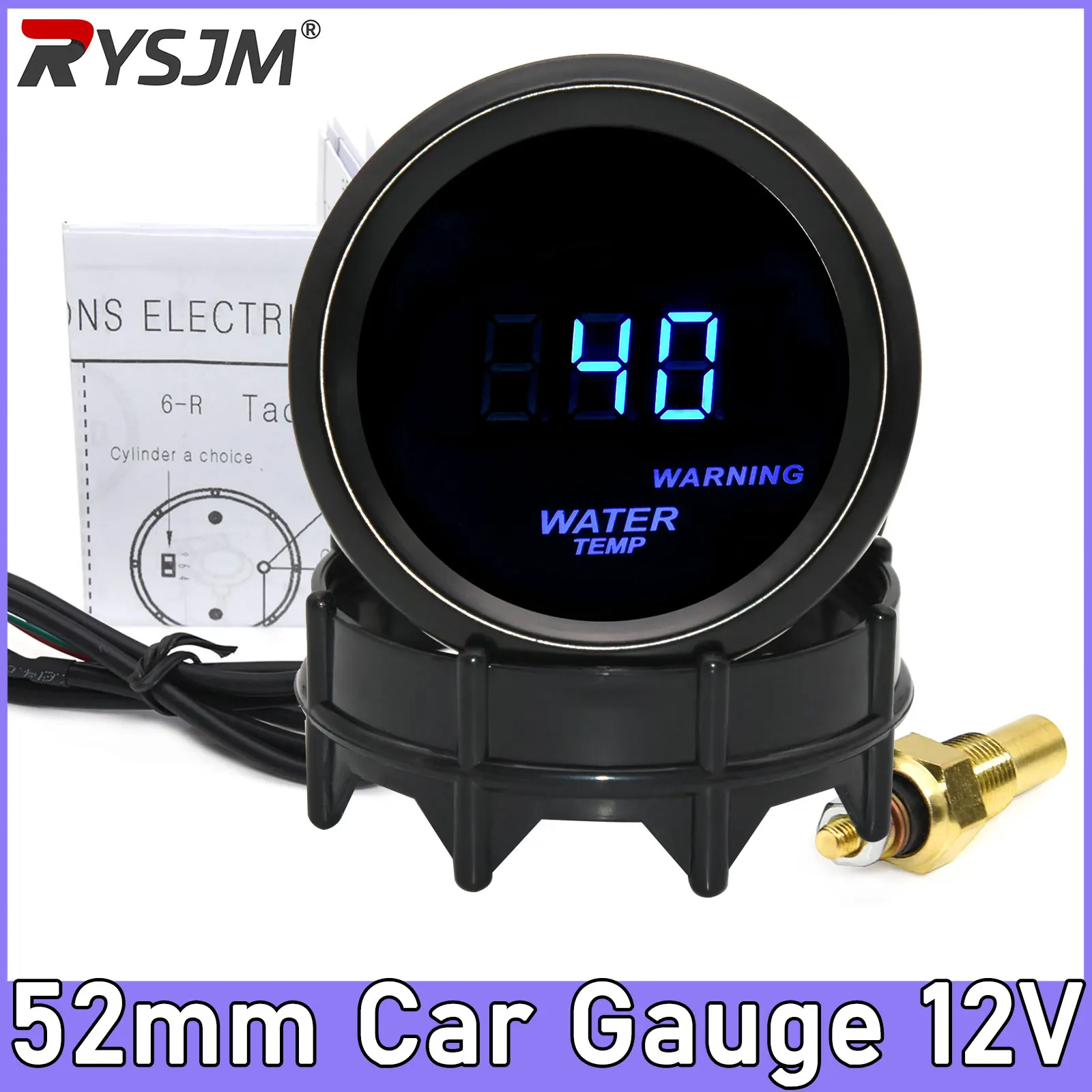 40-150 Celsius Water Temp Gauge Car Meter 52mm Water Temperature Gauge Sensor 1/8NPT 10mm for Gasoline Racing Car 12V Temp