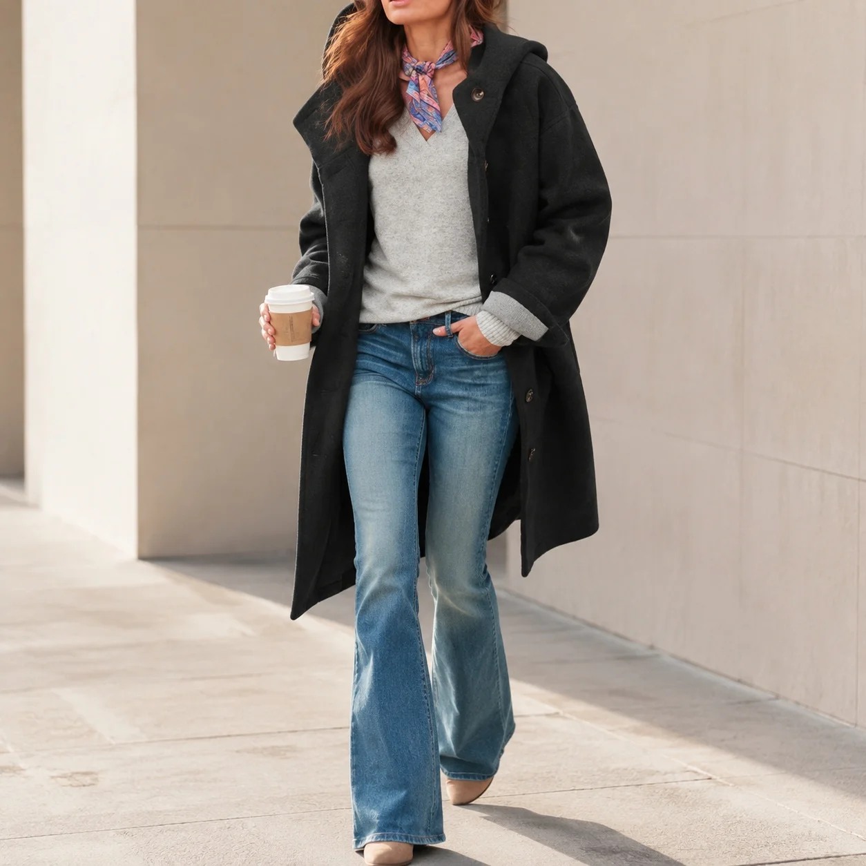 Hooded Long Length Coat Regular Fit Elegant with Single Breasted Multi Button Pockets Medium Thickness Winter Women Coat