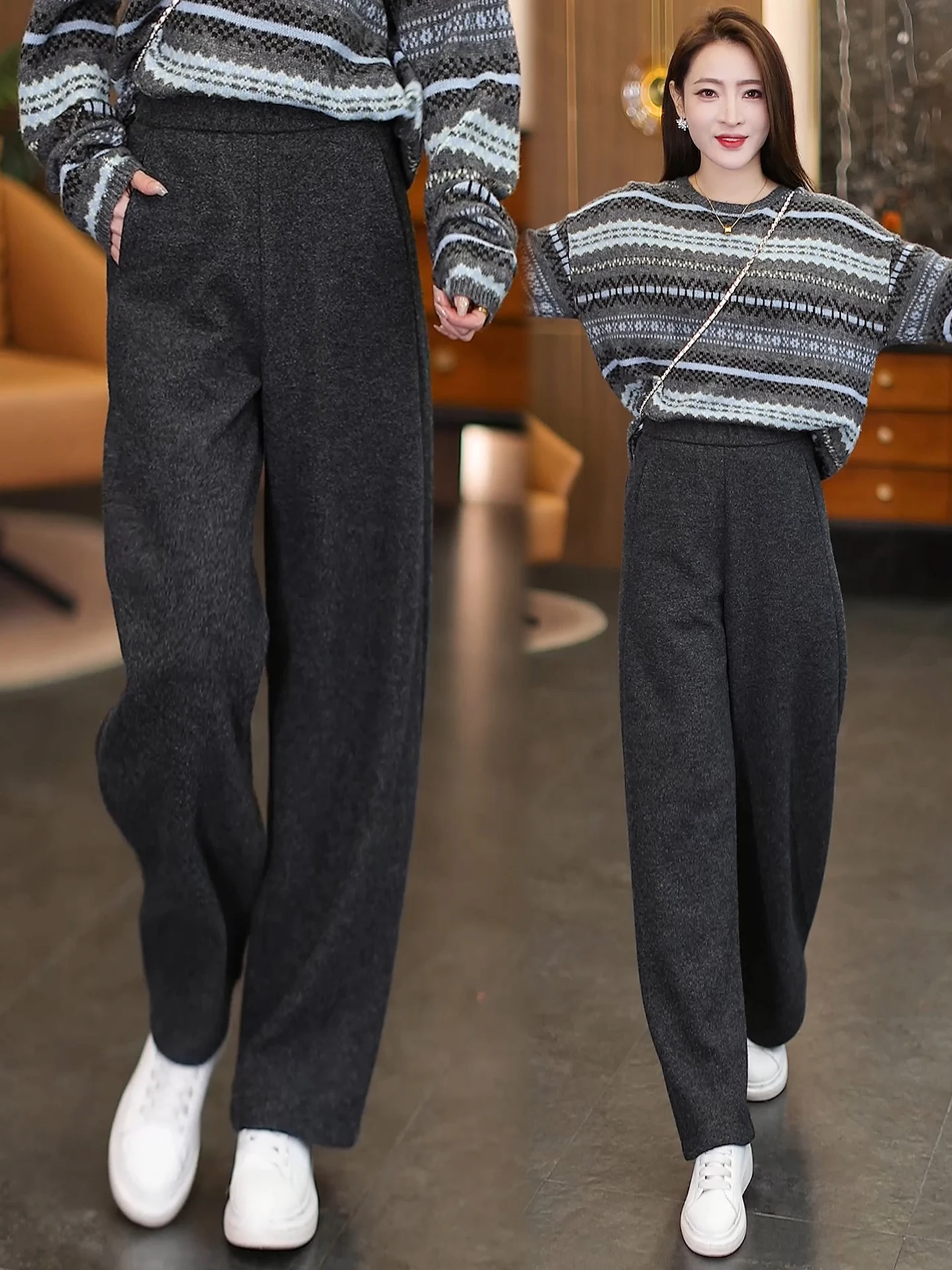 

High Waist Woolen Wide Leg Knife Pants Women's Autumn Winter Casual Versatile Loose Banana Pants Comfortable Breathable Warmth