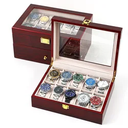 2/3/5/6/10/12 Grids Luxury Wooden  Watch Holder Box For Men and Women Glass Top Jewelry Organizer Stroge Cases Clock Gifts Boxes