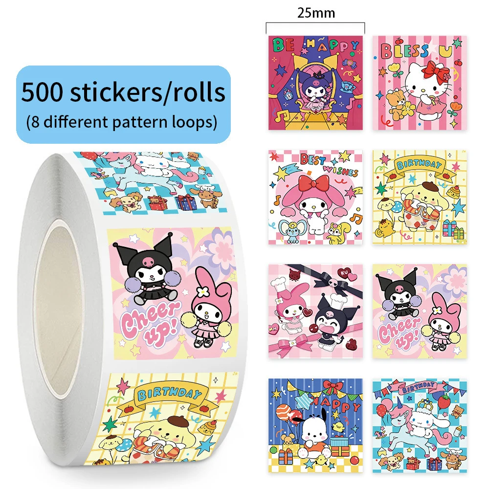 500 Stück/Rolle Kawaii Cartoon Kuromi Cinnamoroll Melody Siegelaufkleber Sanrio Aufkleber Dekoration Spielzeug DIY Niedliche Aufkleber Belohnungsgeschenke – Detail 2