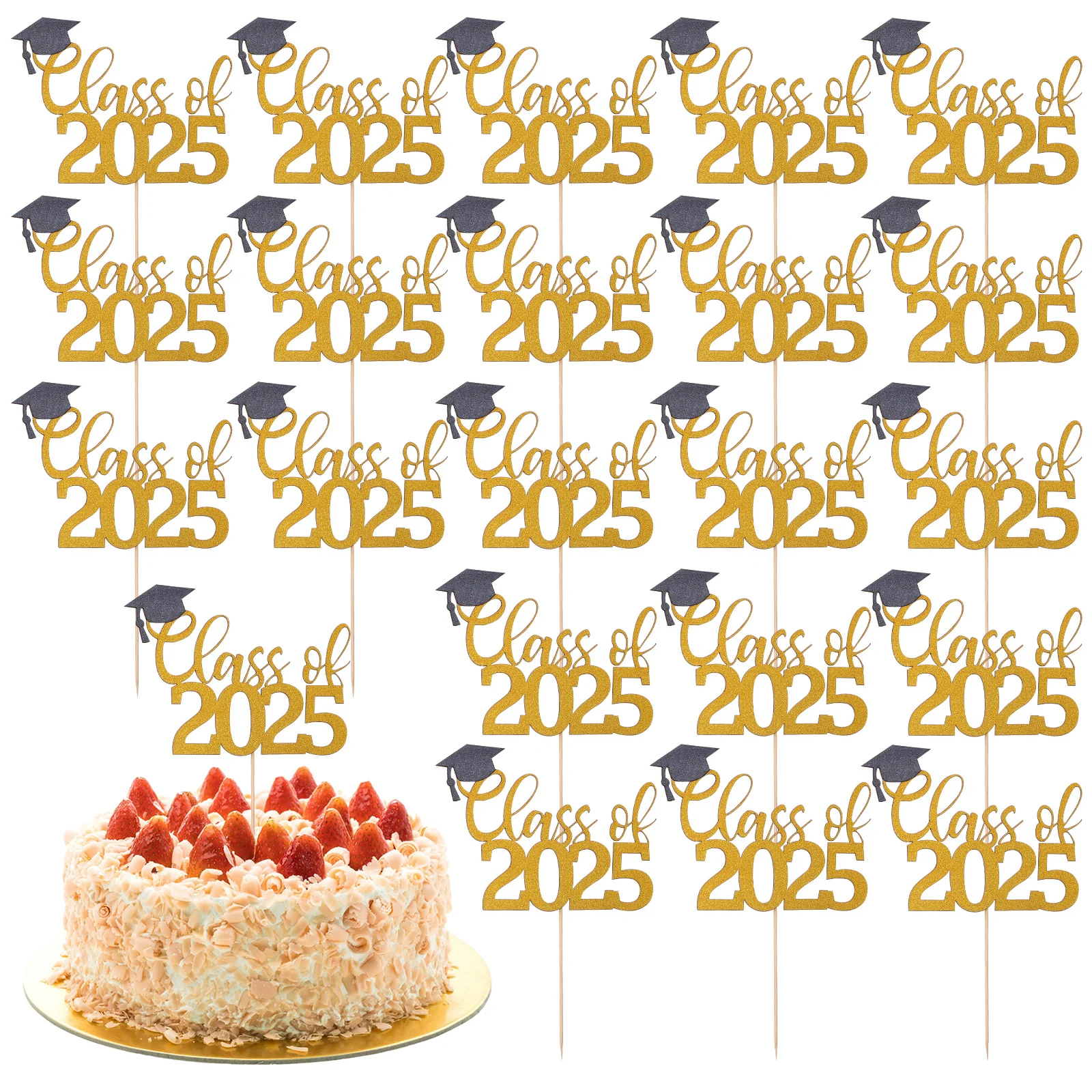 

24 Pcs Decorations Graduation Elegant Paper Topper Lightweight Insertion Supplies Party DIY Paper Cake Decoration Celebrations