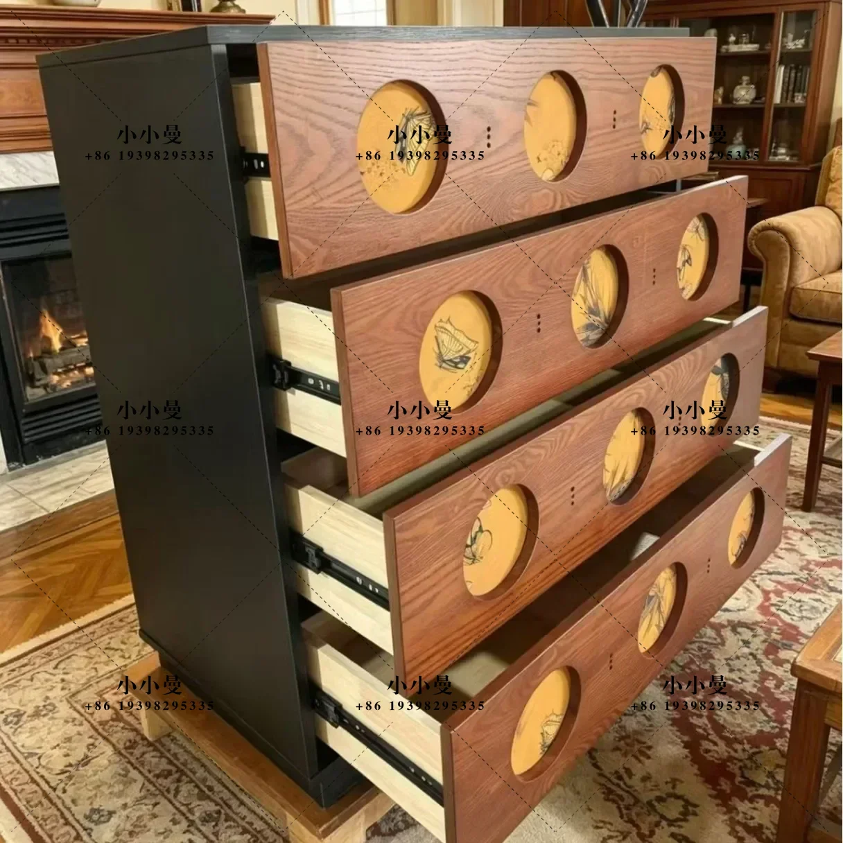 Fragrant cloud yarn ash wood antique solid wood living room drawer storage cabinet