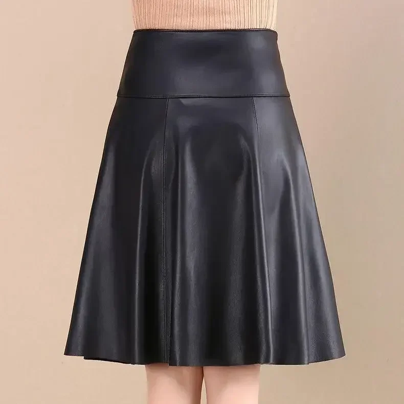 

Skirts Womens Y2k High Fashion Hippie Skirts Korean Style Pleated Punk Skirt Leather Skirt A-LINE Lady High Waist Black Skirt