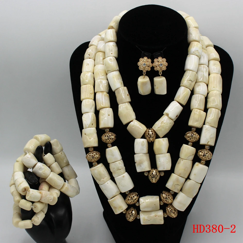 Handmade 3 Layers Real Coral Beads Chunky Women Jewelry Sets Accessory African Bridal Costume Jewelry Set