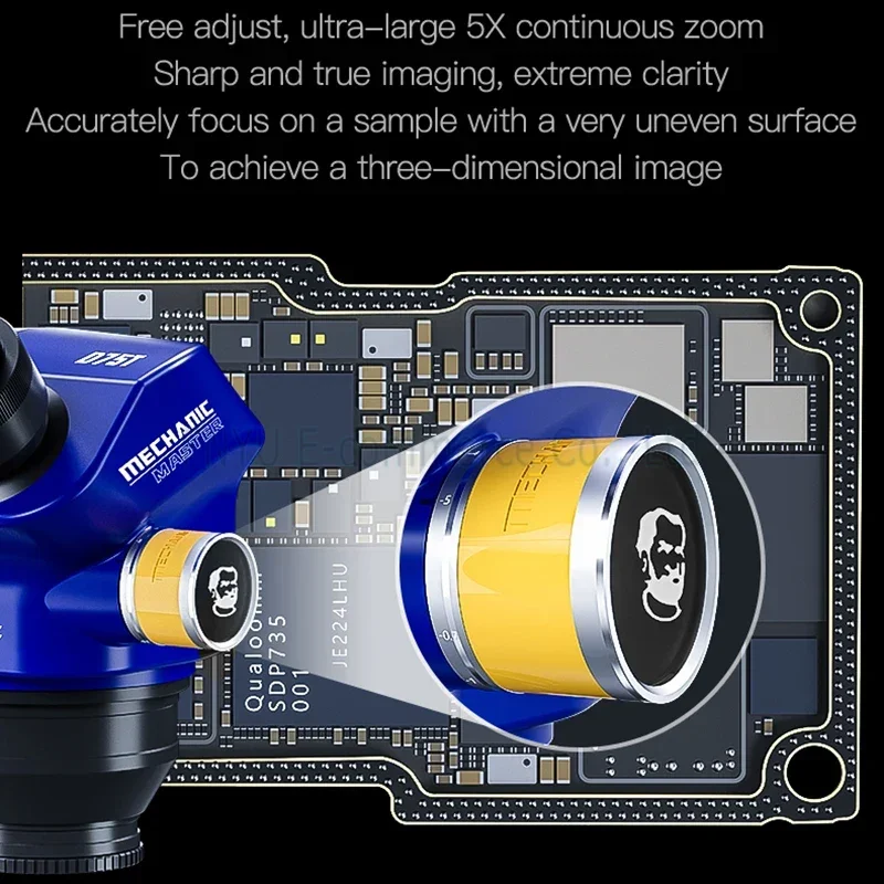 Microscopio estéreo Trinocular mecánico D75T, Zoom continuo 7X-50X, herramienta de observación biológica de detección de componentes electrónicos HD