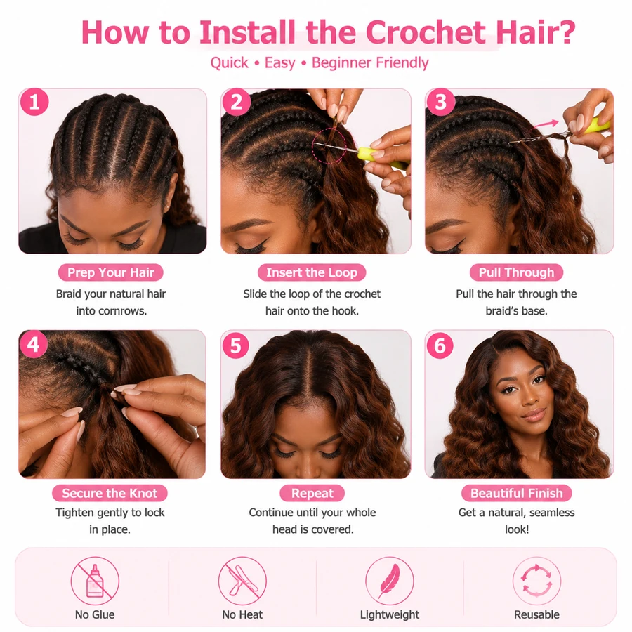 WOWANGEL Schokoladenbraune Unsichtbare Miracle Knots Haarverlängerungen mit Vorverknoteten Federn, 100% Echthaar, Body Wave, Crochet Hair – Detail 7