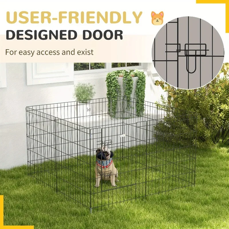 DIY Pet Dog Cat Barrier Fence Exercise Pet Run PlayPen Portable Black Metal Pet Cage Safety Fence Indoor/Outdoor Dog Kennel view 2