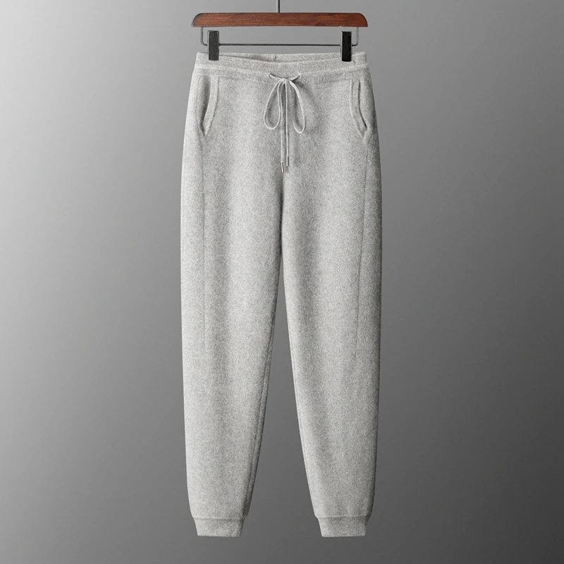Autumn and Winter New Four Flat Thick Small Leg Pants Men Elastic Waist Casual Sanitary Pants 100% Merino Wool Knitted Pants