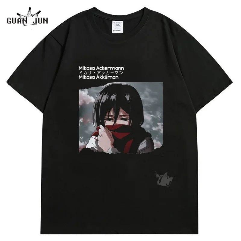 Attack on Titan 100% Cotton High-quality Men\'s Short-sleeved T-shirt Mikasa Akkaman Fashion Shirt Casual Japanese Anime Tshirt