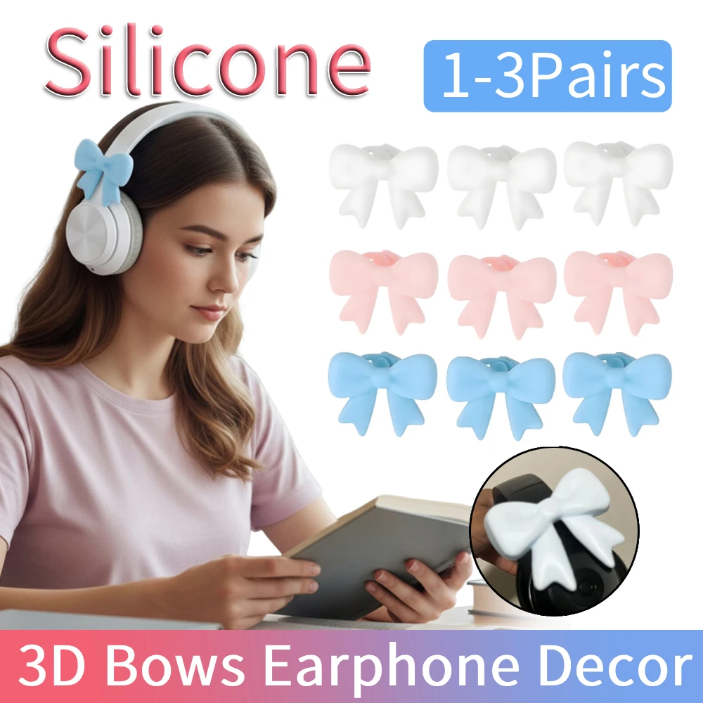 1/2/3 Pairs 3D Bows Earphone Decor Reusable Bows Earphones Attachment Accessories Gaming Headphones Clip Decor Gift for Women