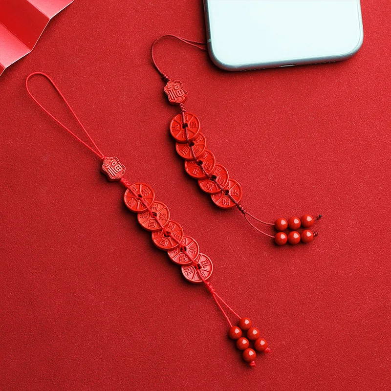 Natural Cinnabar High Content Emperor Sandstone Qing Dynasty Five Emperors' Coins Phone Chain Pendant DIY Red Sand Bag Chamrs