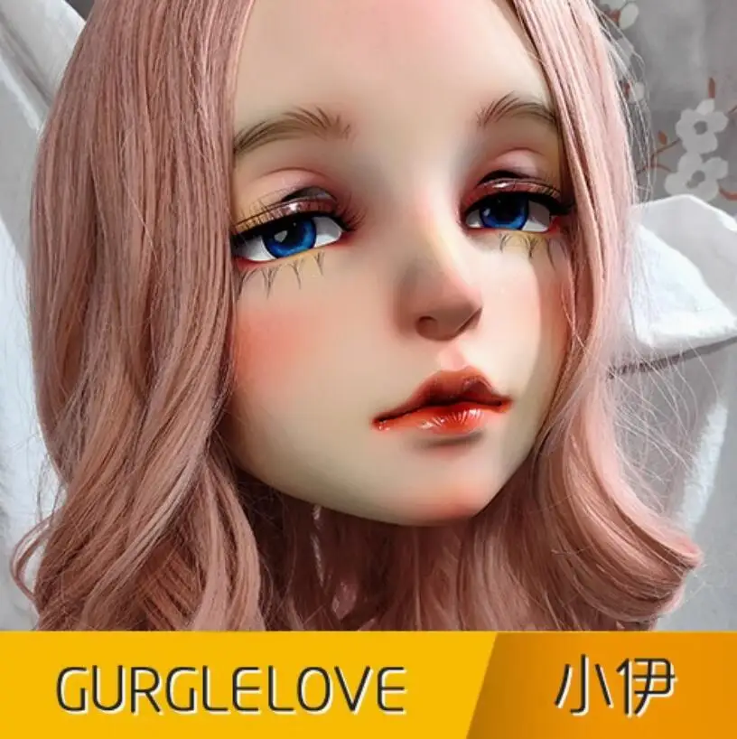 (YI)Female Sweet Girl Resin Half Head Kigurumi BJD Eyes Crossdress Cosplay Japanese Anime Role Lolita Mask With Eyes And Wig