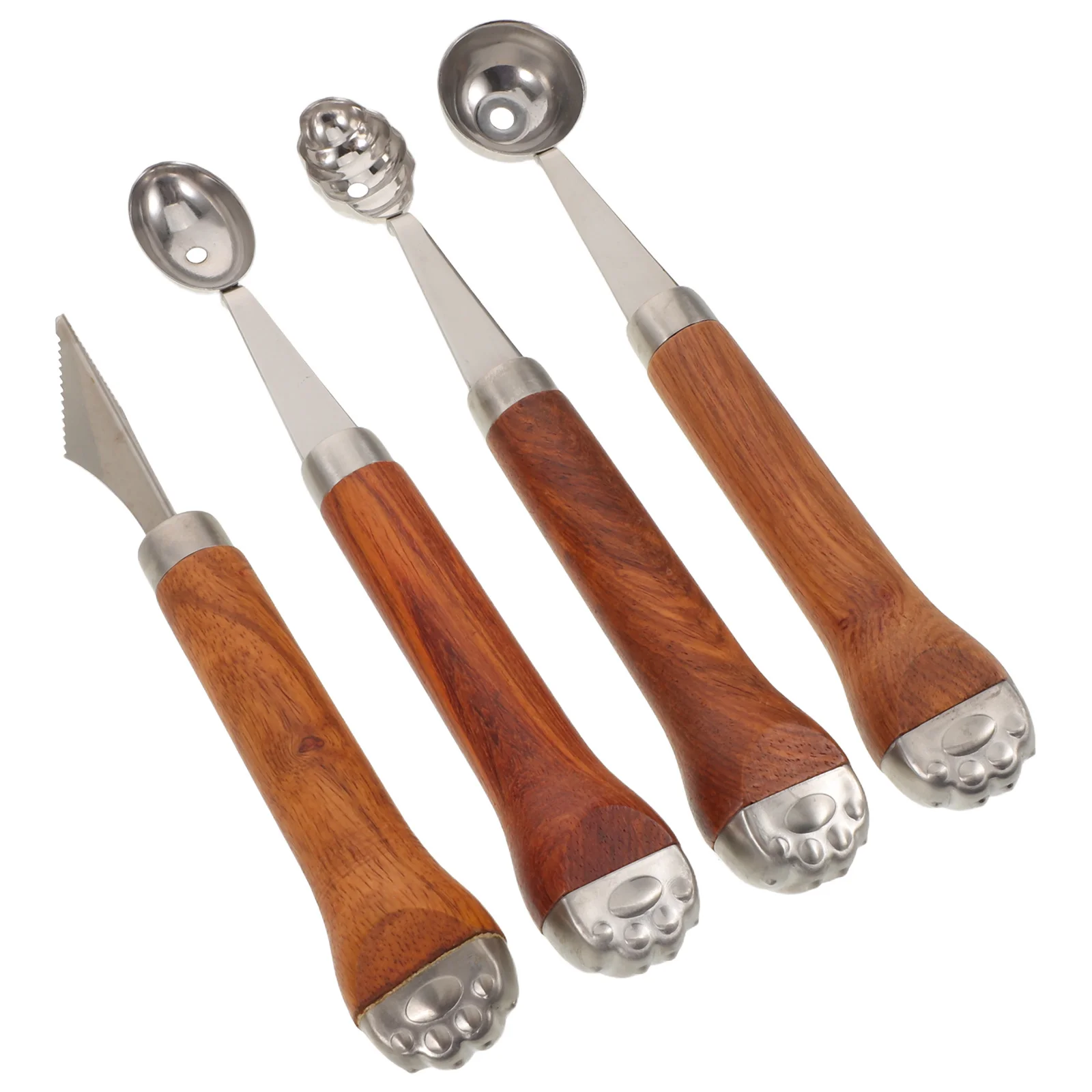 

Набор ложек для фруктовых балеров из 4 предметов: ложка для дыни с деревянной ручкой для арбуза, каанталупа, инструмент для резьбы по фруктам из нержавеющей стали,