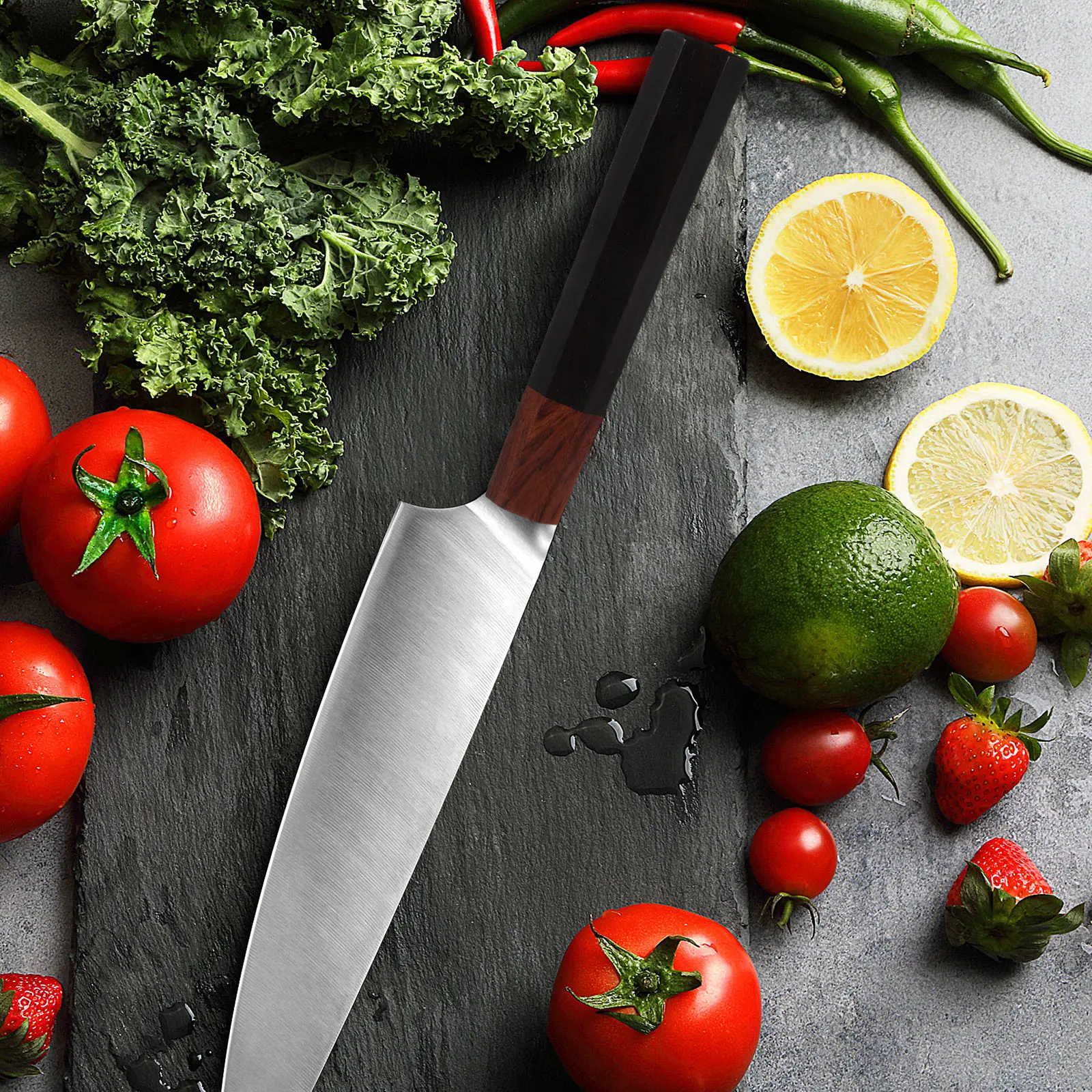 Octagonal Ebony Wood Handle Replacement Kitchen Knife Restoration Repair Small Chef Knife Handle Smooth Finish Grip