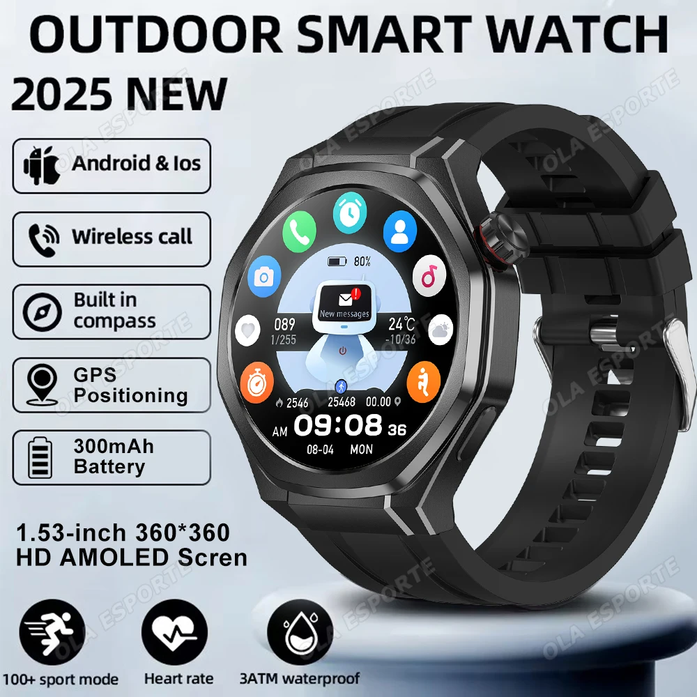

Men Smart Watch Bluetooth Call GPS Positioning Tracker Compass 24h Heart Rate Monitoring Waterproof Smartwatch AMOLED HD Screen