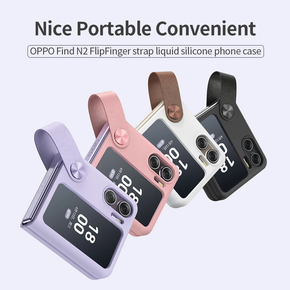 For OPPO Find N2 Flip NILLKIN Finger Strap Liquid Silicone Phone Case Solid Color Foldable Protective Cover