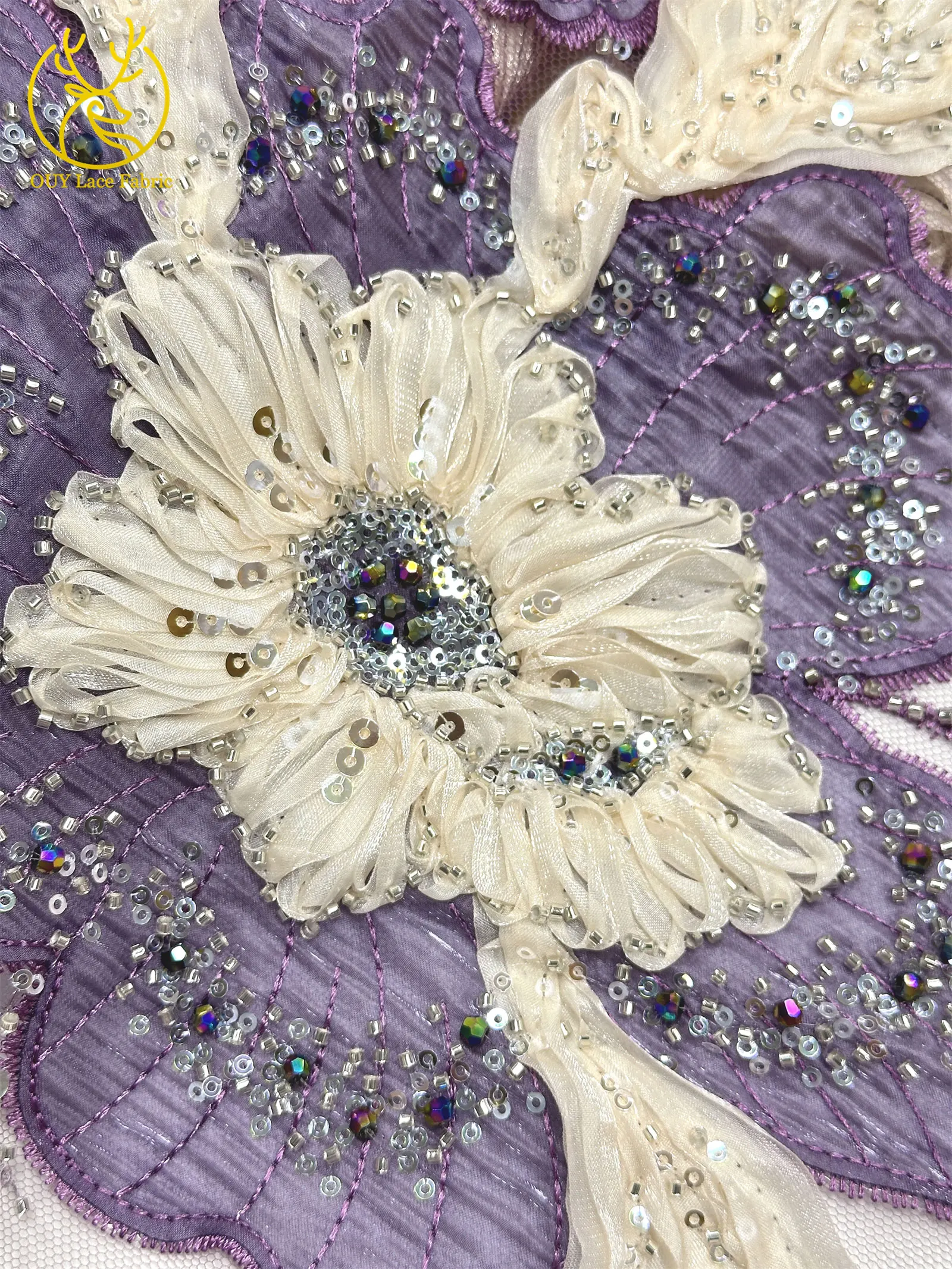 3D Handgefertigter Stickerei-Tüll-Spitzenstoff 2026 Afrikanischer Pailletten-Perlen-Spitzenstoff Nigerianischer Brautkleid-Spitzenstoff DIY Nähstoff – Detail 19