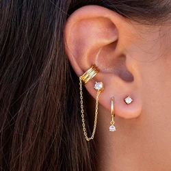 1 Piece 99% Pure Titanium Tassel Chain Earrings Female Cartilage Piercings Double Hole Ear Stud for Women Fashion Jewelry Gifts