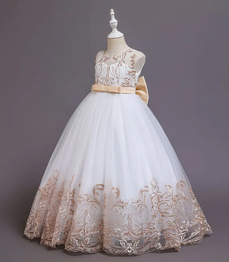 Teenager Girls Embroidered Flowers Princess Party Long Dress Children Kids Elegant Christmas Wedding Vestido Clothing