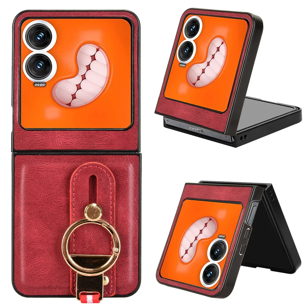 For Infinix Zero FLIP Case Luxury Leather Anti-Slip Flip Phone Case for infinix zero flip Wrist Strap Finger Ring Back Cover